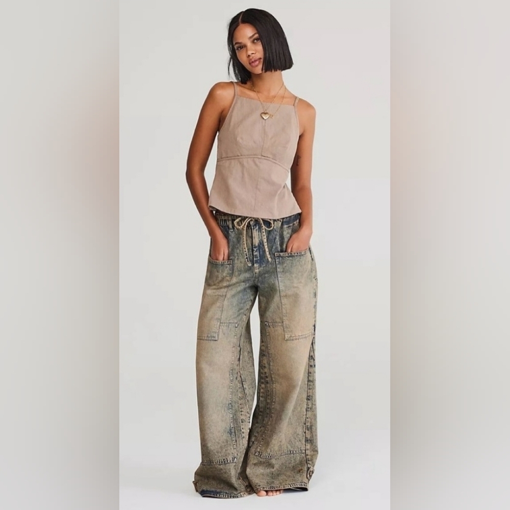 NWT Free People Curvy Outlaw sz S Wideleg Jeans In Memphis Mud - Picture 2 of 14